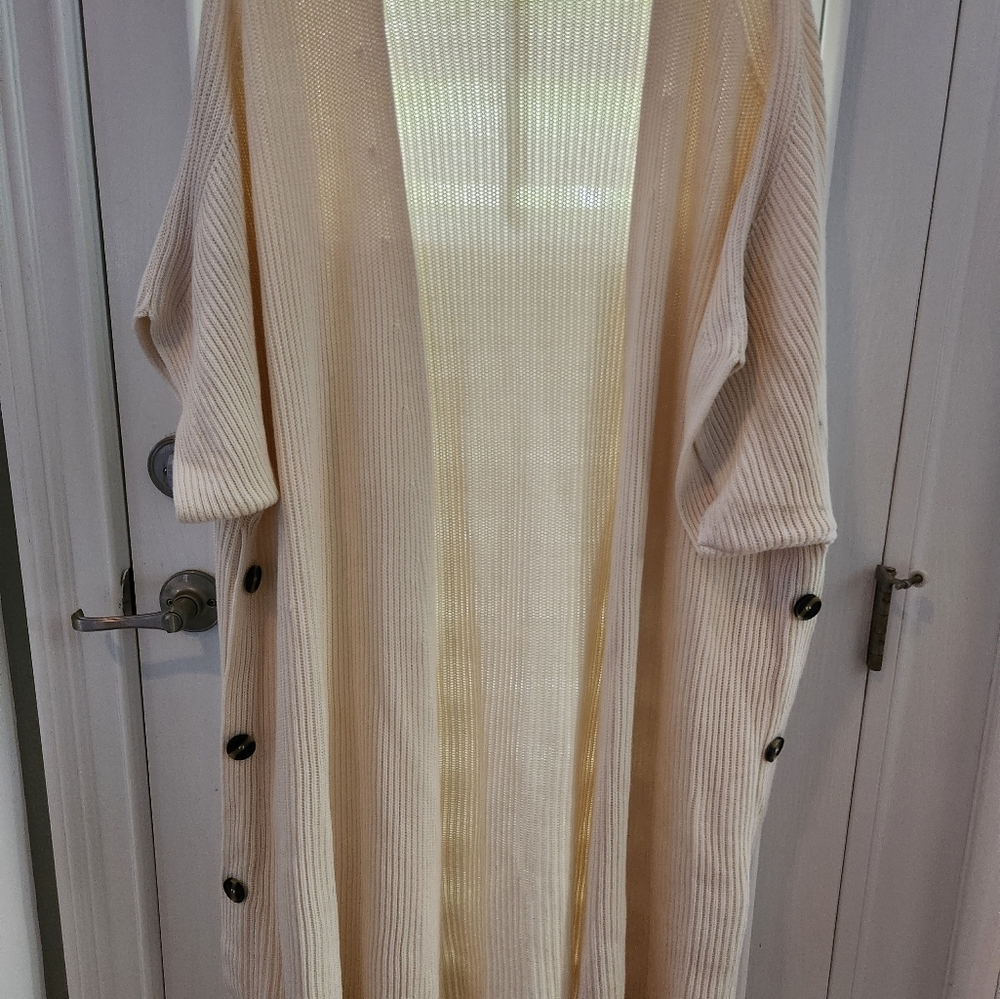 Cream Long Cardigan with Button Details